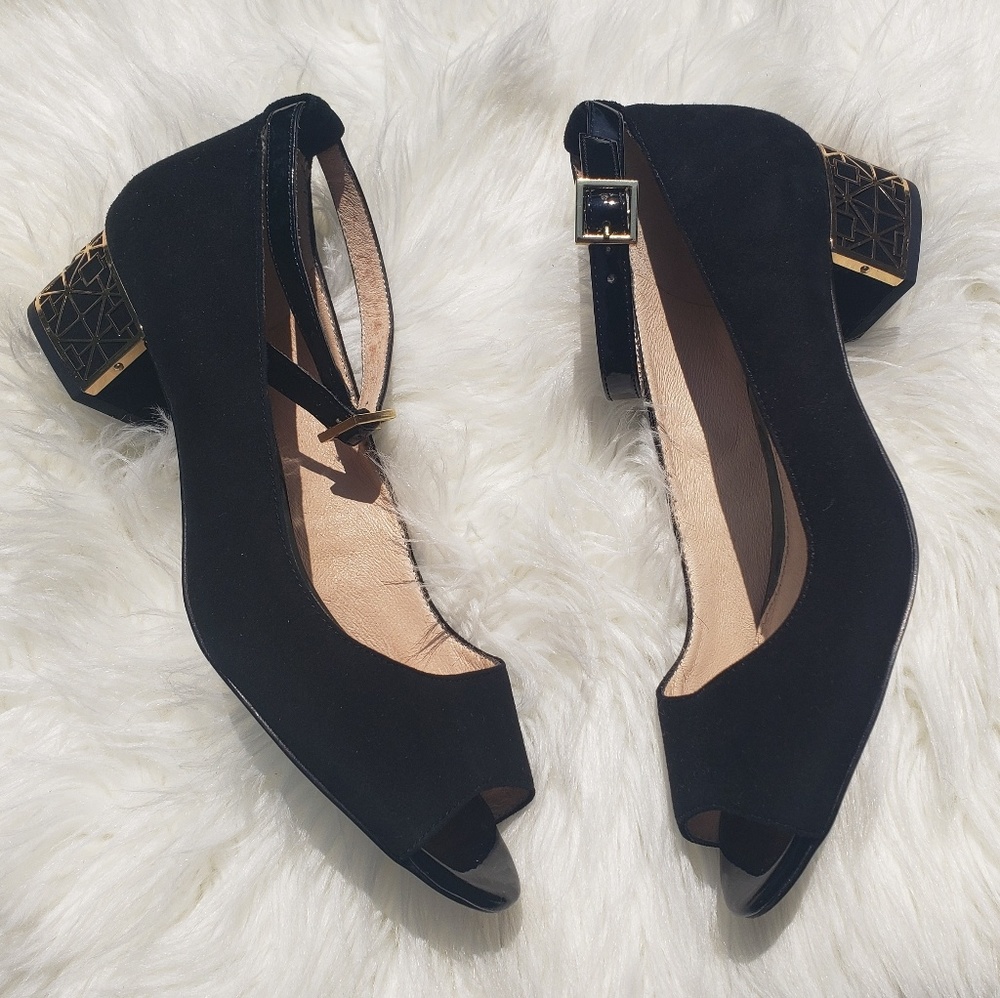Louise et Cie Jamaica open toe gold black heel 7.5